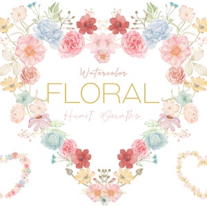 Watercolor Floral Heart Wreath Clipart, Boho Pink Flowers (digital ...