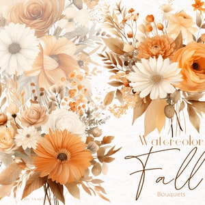 Floral naranja, imágenes prediseñadas de acuarela floral de otoño, flores de otoño de acuarela, ramo de color de otoño PNG, floral de coral melocotón, flor de otoño de acuarela