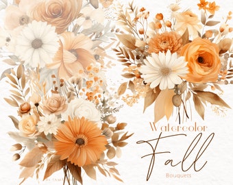 Fall Floral Watercolor Clipart, Autumn Flower Bouquet (Digital Download)