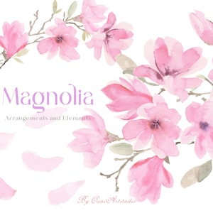 Watercolor Pink Floral Clipart, Magnolia Clipart, Watercolor Botanical Clipart, Floral Bouquet Clipart, Boho Floral Clipart, Spring Florals
