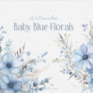 Aquarel Baby blauwe bloemen clipart, stoffige blauwe bloemen clipart, aquarel zachte blauwe bloemen PNG, lichtblauwe bloemen, blauwe bloemenframes