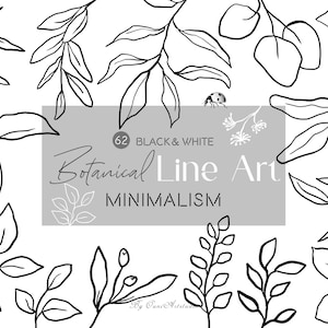 Botaniczna grafika liniowa Clipart, Botaniczna grafika liniowa, Kwiatowa grafika liniowa, Liście grafika liniowa, Rysowane ręcznie liście, Minimalistyczna botanika, Abstrakcyjne liście