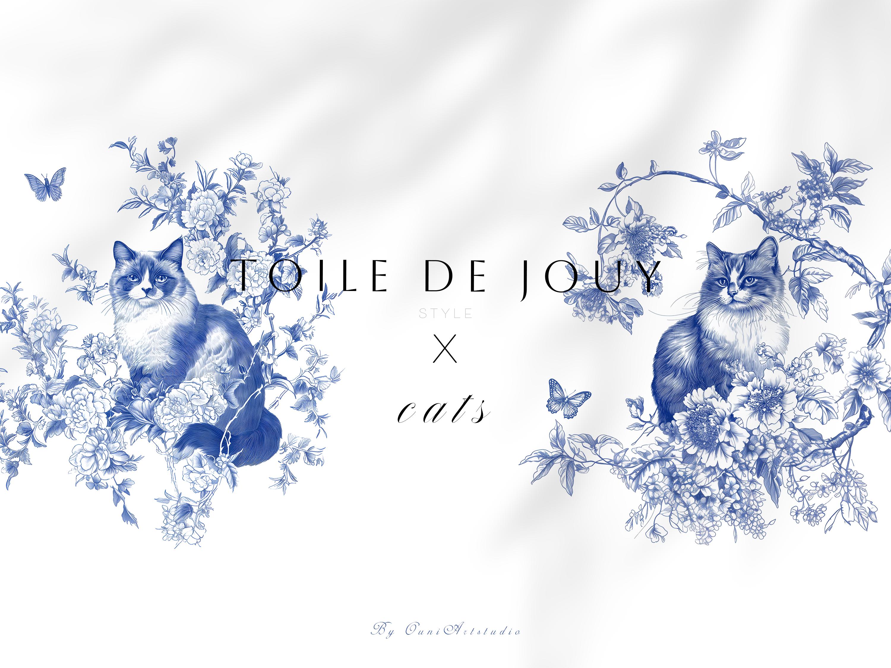 Toile De Jouy Clipart, Blue Toile De Jouy, Cat Clipart, Blue Toile Clipart, Chinoiserie Floral Clipart, Chinoiserie Roses, Peony Floral PNG