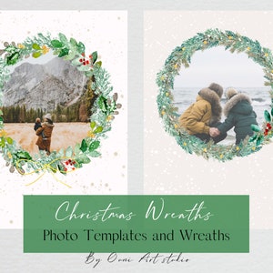 Watercolor Winter Wreaths, Christmas Wreath Clipart, Winter Clipart, Christmas Greenery Clipart, Christmas Card Frame Templates PNG, Digital