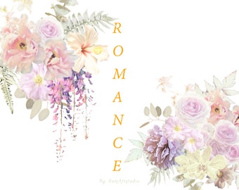 Watercolor Floral Clipart, Peony, Rose Bouquets (Digital Download)