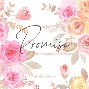 Watercolor Rose Bouquet Clipart, Blush Pink Floral Clipart, Hand Painted Digital Flower, Watercolor Floral PNG, Botanical Bouquet Clip art