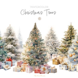 Christmas Tree Clipart, Watercolor Christmas Clipart, Watercolor Winter Clipart, Christmas PNG, Christmas Tree PNG, Winter Christmas Scenes