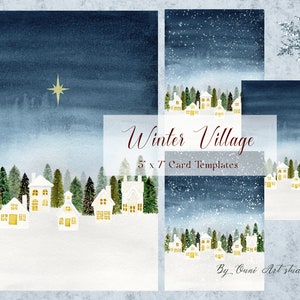 Winter Christmas Clipart, Christmas Village Clipart, Winter Clipart, Watercolor Winter Scenery, Winter Village, Winter Houses, Christmas PNG