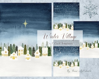 Winter Christmas Clipart, Christmas Village Clipart, Winter Clipart, Watercolor Winter Scenery, Winter Village, Winter Houses, Christmas PNG