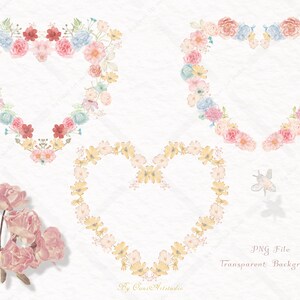 Watercolor Floral Heart Wreath Clipart, Boho Pink Flowers (digital ...