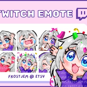 6 Twitch Chibi Girl white hair cute emotes /Emote Pack /Girl Emotes/Anime girl/cute Emotes
