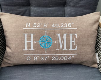 Coordinates pillow, custom address, longitude and latitude