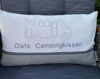 Camping cushions for motorhomes, campervans, and caravans, individually embroidered and personalized