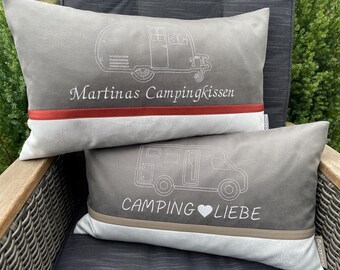 Camping cushions for motorhomes, caravans, and campervans, individually embroidered and personalized.