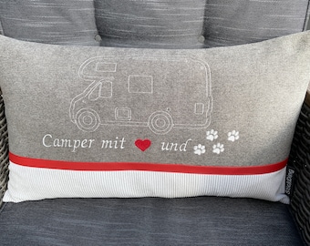 Camping cushions for motorhomes, campervans, and caravans, individually embroidered and personalized