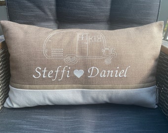Camping cushions for motorhomes, campervans, and caravans, individually embroidered and personalized