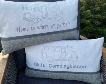 Camping cushions for motorhomes, campervans, and caravans, individually embroidered and personalized