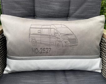 Camping cushions for panel vans, motorhomes, semi-integrated and fully integrated vehicles, individually embroidered and personalized.