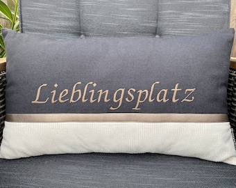 Personalized "Favorite Spot" cushion with individual embroidery and name or text
