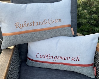 Retirement pillow, individually embroidered with text or name, personalized