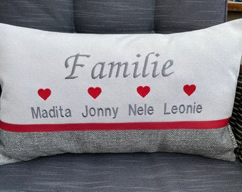 Personalized family pillow, individually embroidered with name