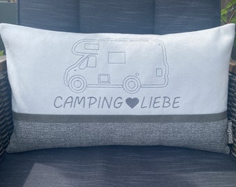 Camping cushions for motorhomes, campervans, and caravans, individually embroidered and personalized