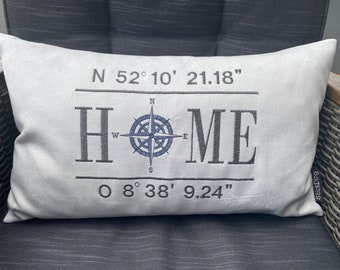 Coordinates pillow, custom address, longitude and latitude