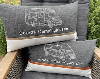 Camping cushions for motorhomes, semi-integrated and fully integrated campervans, individually embroidered and personalized