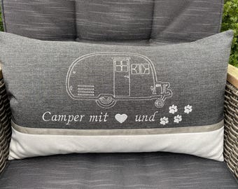 Camping cushions for motorhomes, campervans, and caravans, individually embroidered and personalized