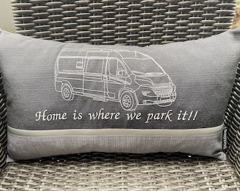 Camping cushions for motorhomes, campervans, and caravans, individually embroidered and personalized