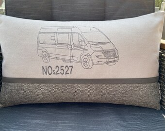 Camping cushions for panel vans, motorhomes, semi-integrated and fully integrated vehicles, individually embroidered and personalized.