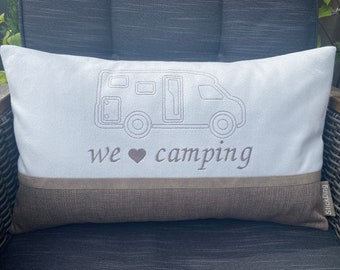 Camping cushions for motorhomes, campervans, and caravans, individually embroidered and personalized