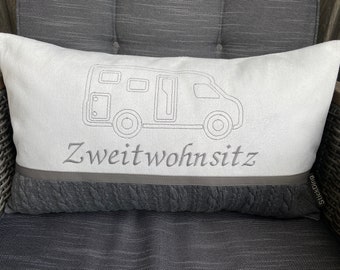 Camping cushions for motorhomes, campervans, and caravans, individually embroidered and personalized