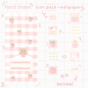 Kawaii App Icon Pack + Wallpapers for iOS and Android / Cute App icon pack phone/iPhone / Cute pink icon set / App Icon Pack + Wallpapers