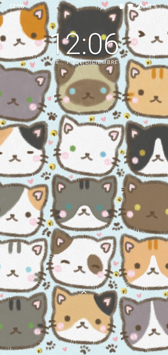 Kawaii Phone and Iphone Wallpaper / Cute Cat Wallpaper for - Etsy