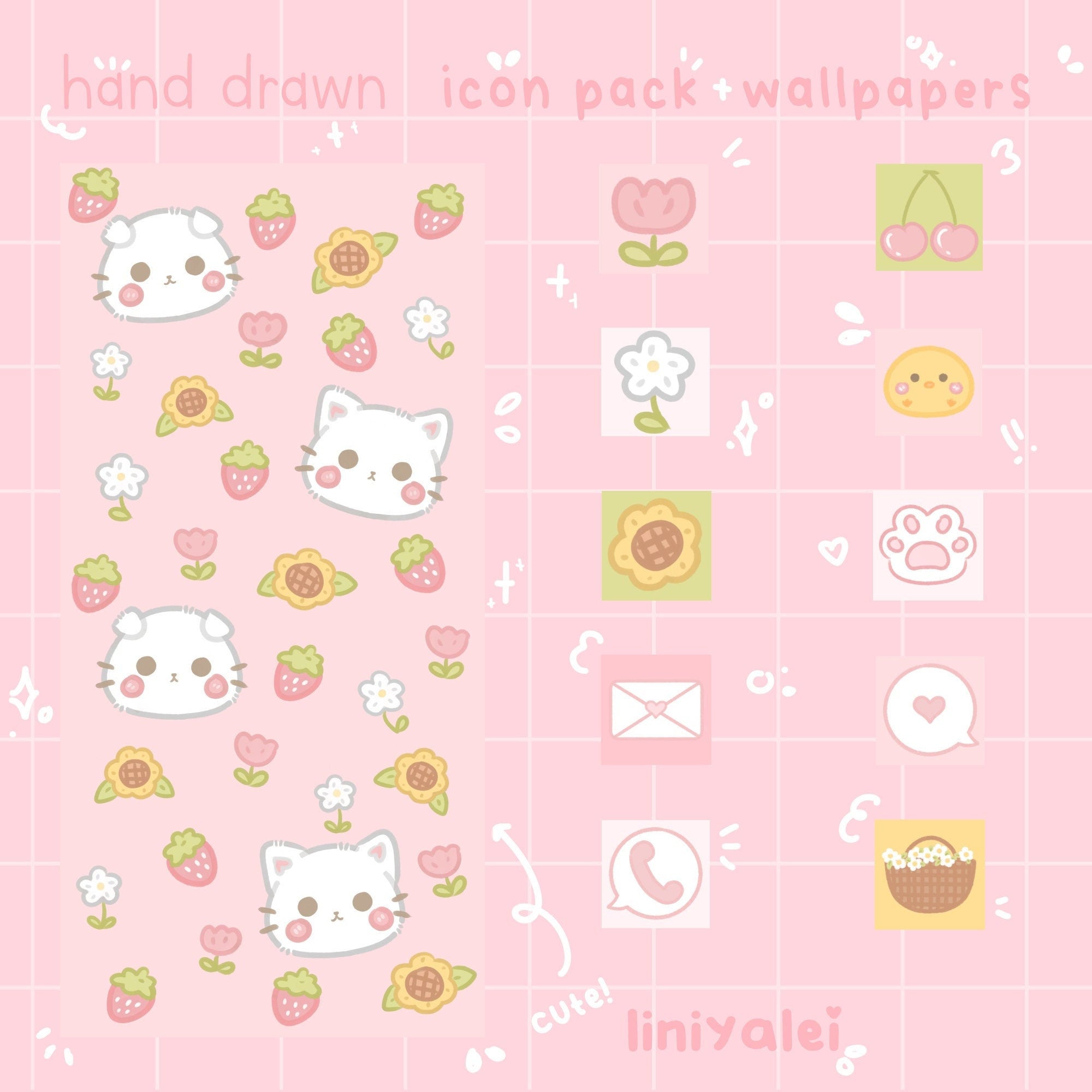 90 Pink Kitty Ios Icons Pack iPhone Theme App Cover Icons Skin Home Screen  Doodle Cute Mochi Lo-fi Soft Pastel Anime Cat 