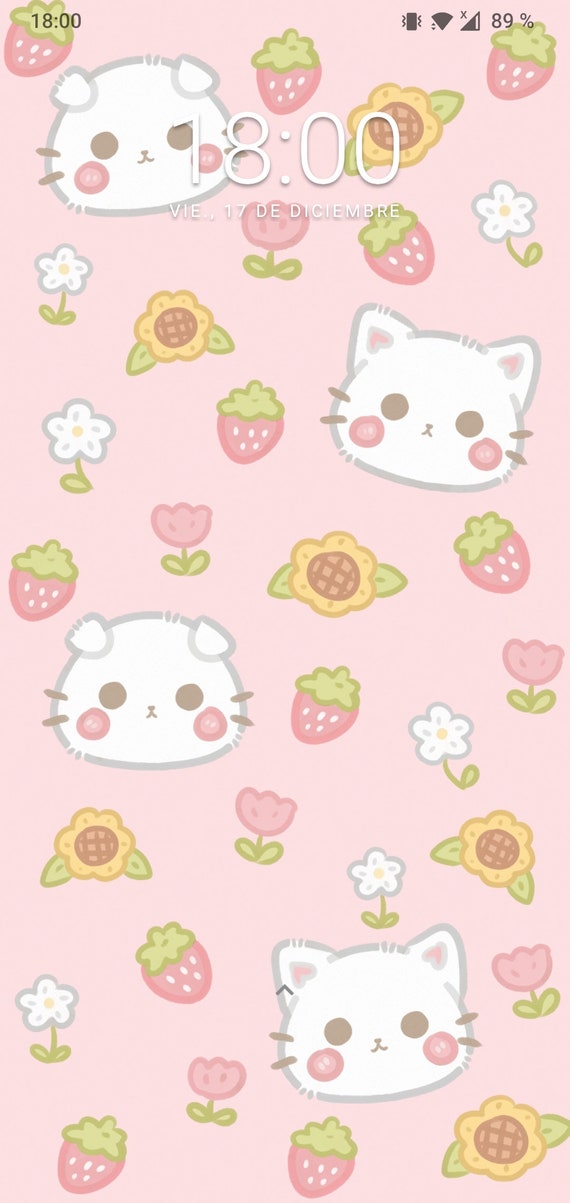 Strawberries seamless pattern Light pink background Cute kawaii wallpaper  Stock Vector  Adobe Stock