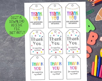 Thank You for Supporting my school Printable Tag | Thank You Tag | Thank You Gift Tag | Colorful Tag | Colorful Printable Thank You Tags