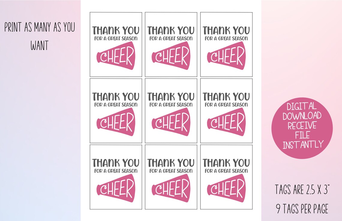 CHEER Thank You for a Great Season Printable Tag Thank You - Etsy
