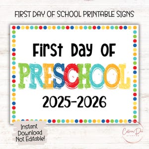 PRESCHOOL 2025-2026 SIGN | 1st Day of Preschool Sign | Start School Sign | Printable First Day School Sign | Preschool Printable Sign