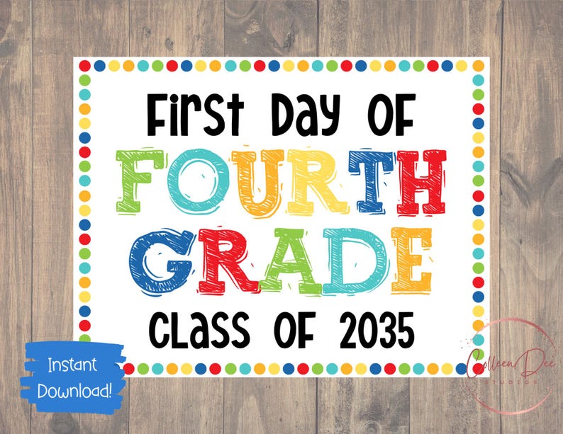 Grade Four Sign FOURTH GRADE CLASS 2035 Sign | 1st Day Fourth Grade Sign | Start of ...
