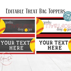 Eat, Sleep Softball Repeat Treat Topper Editable in Corjl | Softball Team | Printable Tag | Softball Party | Treat Bag Tag | softball Season