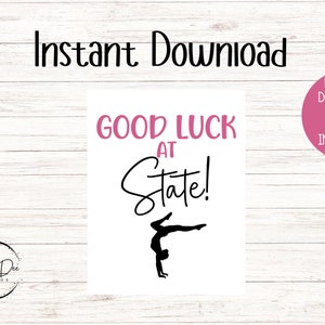GYMNASTIQUE Bonne chance à State ! Étiquette imprimable | Étiquette porte-bonheur d'équipe | Étiquette imprimable | Etiquettes d'état de l'équipe de gymnastique | Etiquettes porte-bonheur en gymnastique