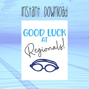 Swimming Good Luck at Regionals Printable Tag | Team Good Luck | Swim Team Regional | Dive Team State Good Luck | Swim Dive Team Good Luck