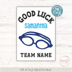 Editable Swim Dive Good Luck Printable Sign | Swim Team Good Luck | Edit in Corjl | Add Team Name, Athlete Name, Change Color | Swim Dive