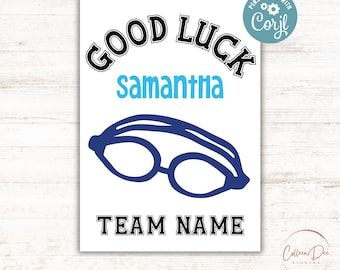 Editable Swim Dive Good Luck Printable Sign | Swim Team Good Luck | Edit in Corjl | Add Team Name, Athlete Name, Change Color | Swim Dive