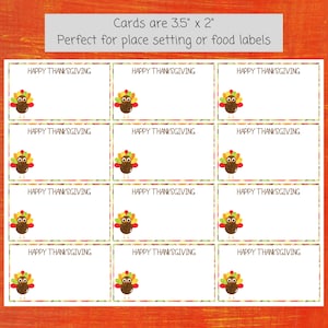 Etiquetas con nombre para Acción de Gracias / Etiquetas de comida para Acción de Gracias / Tarjetas de lugar para otoño / Decoración de mesa para Acción de Gracias / Tarjetas con nombre / Tarjetas de pavo / Etiquetas para bufé