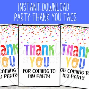 Obrigado por ter vindo à minha festa Tag para impressão | Obrigado favor Tag | Etiqueta colorida | obrigado do partido você etiqueta | Festa de aniversário infantil | Saco de guloseimas