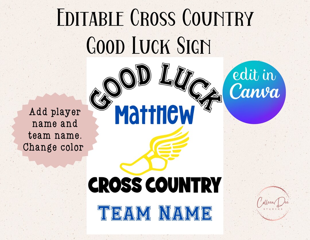 Editable Cross Country Good Luck Printable Sign Cross Etsy