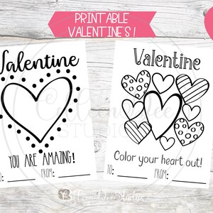 Printable Valentines for Kids | Coloring Valentines | INSTANT DOWNLOAD ...